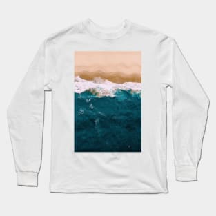 Dark Blue Ocean Waves Hawaii Beach Watercolor Artwork Long Sleeve T-Shirt